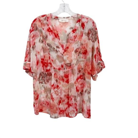 Vince Camuto Red, Pink and Gray Floral Sheer Blouse - Picture 2 of 7